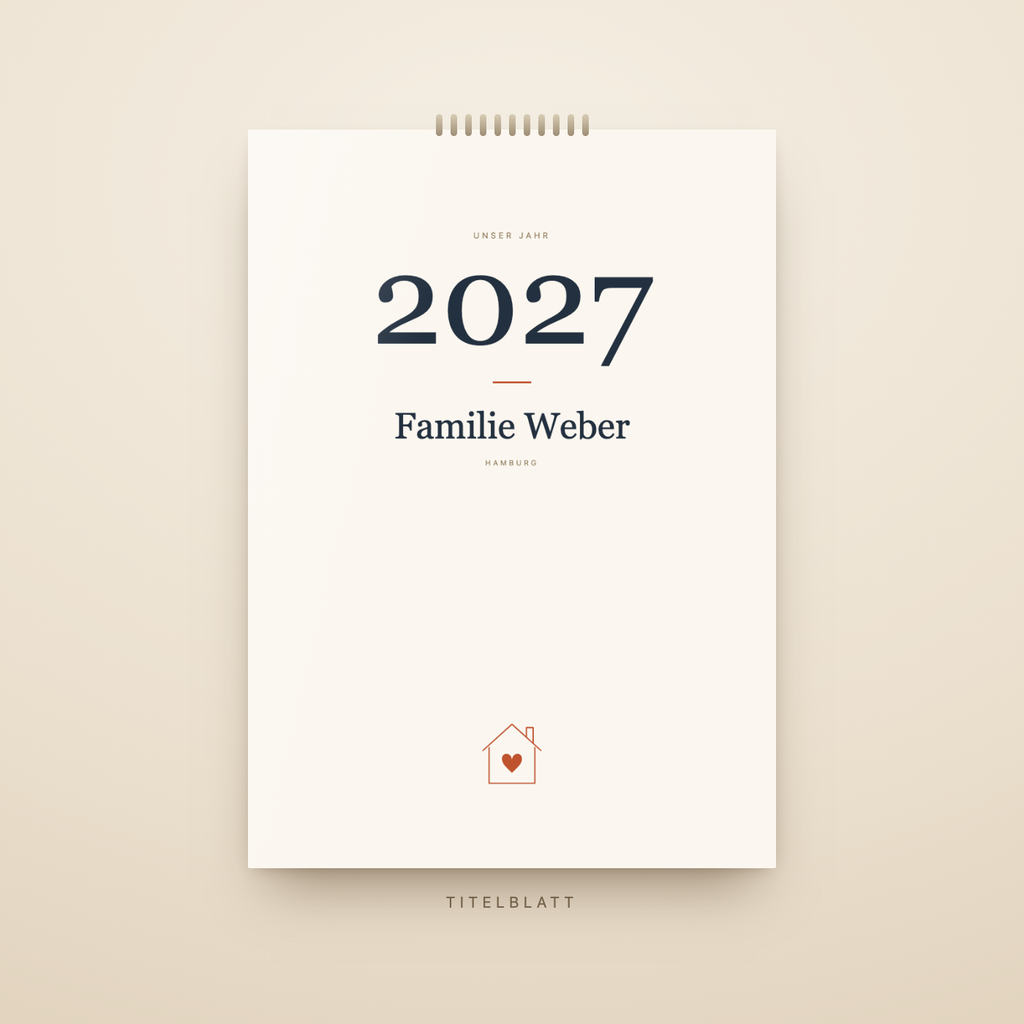 Personalisierter Familienkalender 2027 – Titelblatt mit Familienname