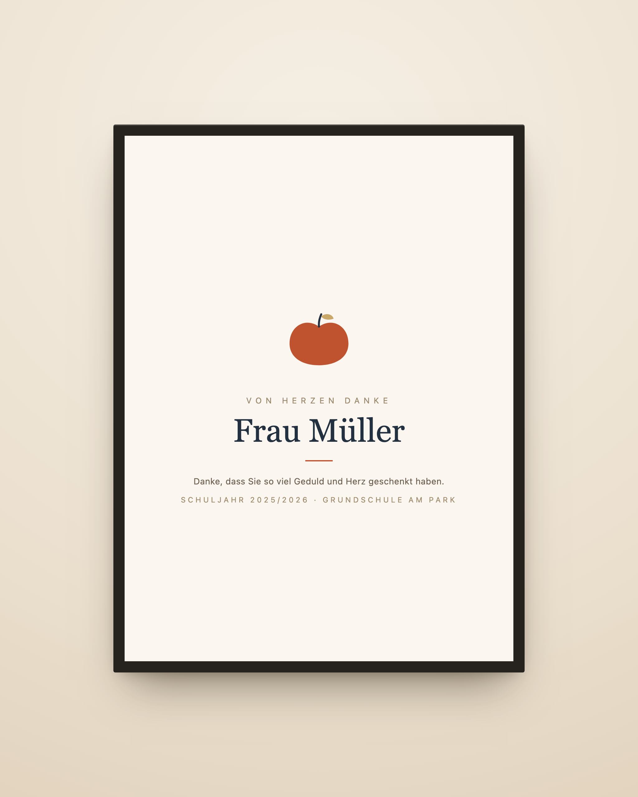 Personalisiertes Lehrer-Poster mit Apfel