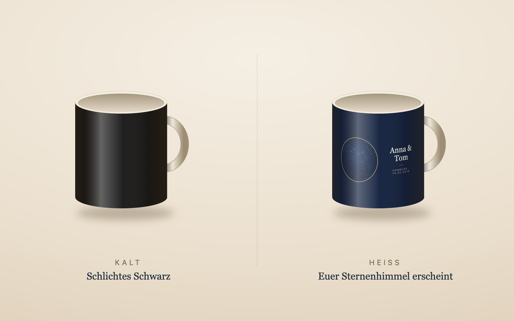 Magic Mug: kalt schwarz, heiß erscheint der Sternenhimmel