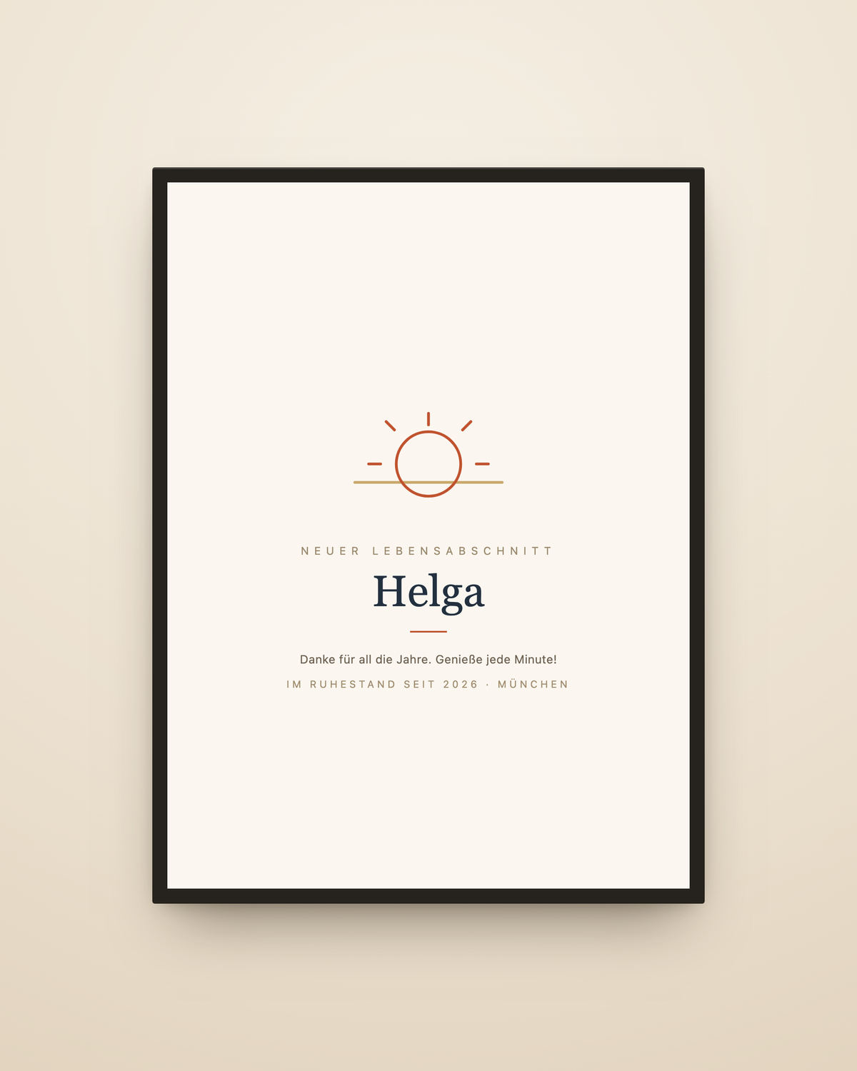 Personalisiertes Rentenposter mit Namen und Sonnenaufgang-Motiv