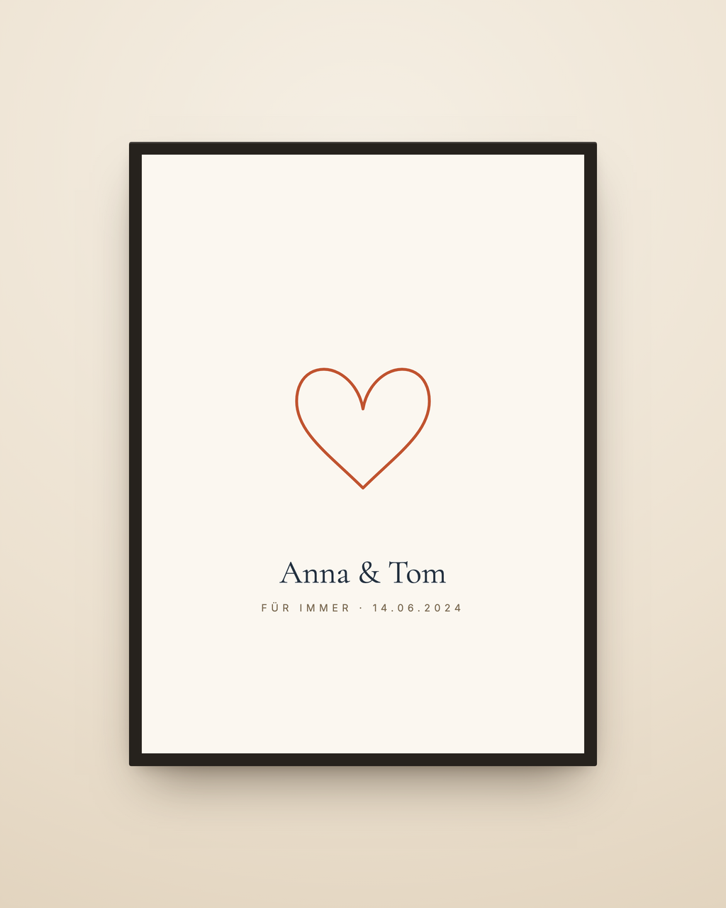 Personalisiertes Liebesposter mit Namen, Datum und Herz in Line-Art