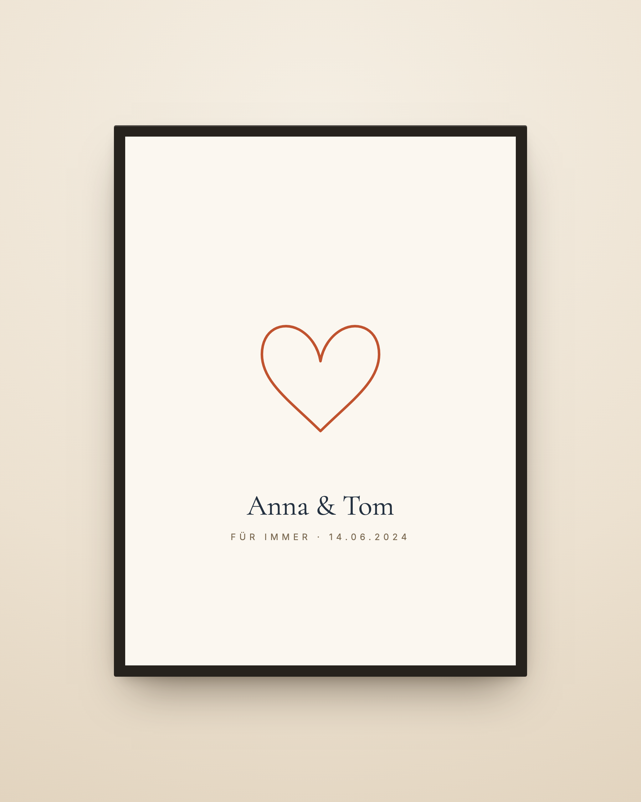 Personalisiertes Liebesposter mit Namen, Datum und Herz in Line-Art