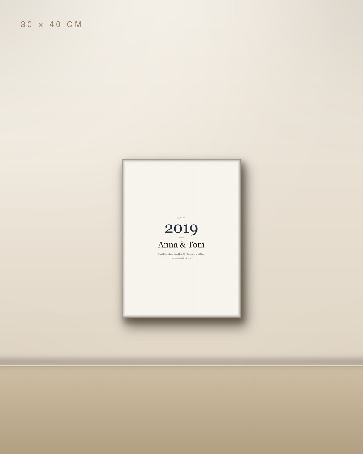 Personalisiertes Typo-Poster 30 × 40 cm als Leinwand mit Keilrahmen an Wohnzimmerwand